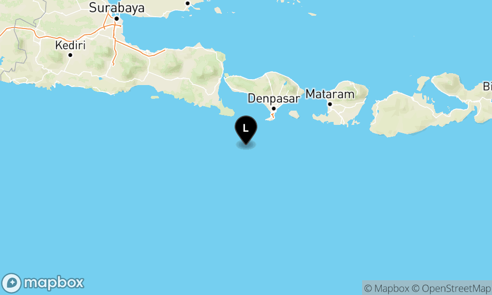 Peta Gempa Pusat gempa berada di laut 71 km barat daya Kuta Selatan