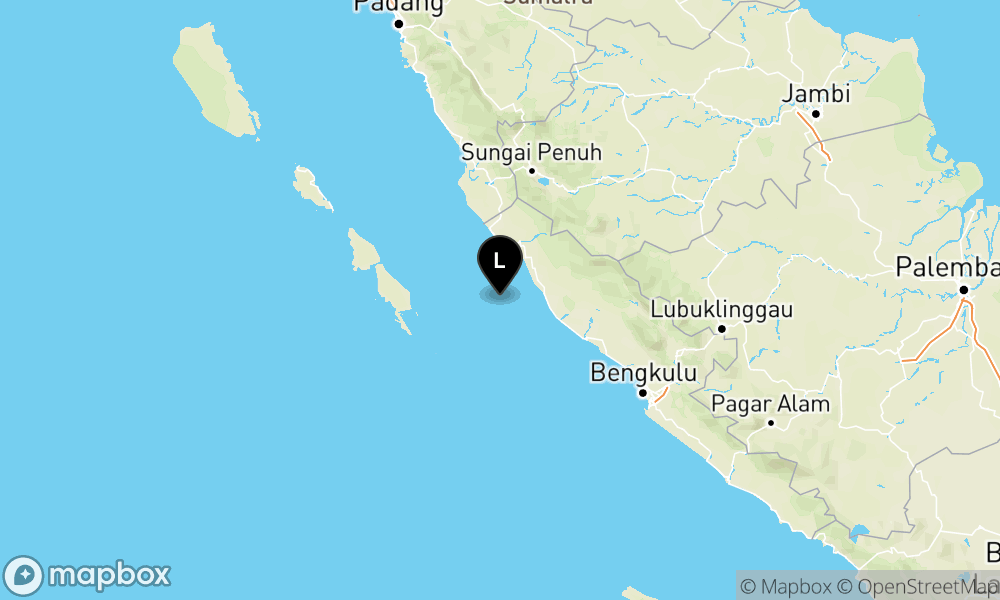 Peta Gempa Pusat gempa berada di laut 55 km selatan Mukomuko