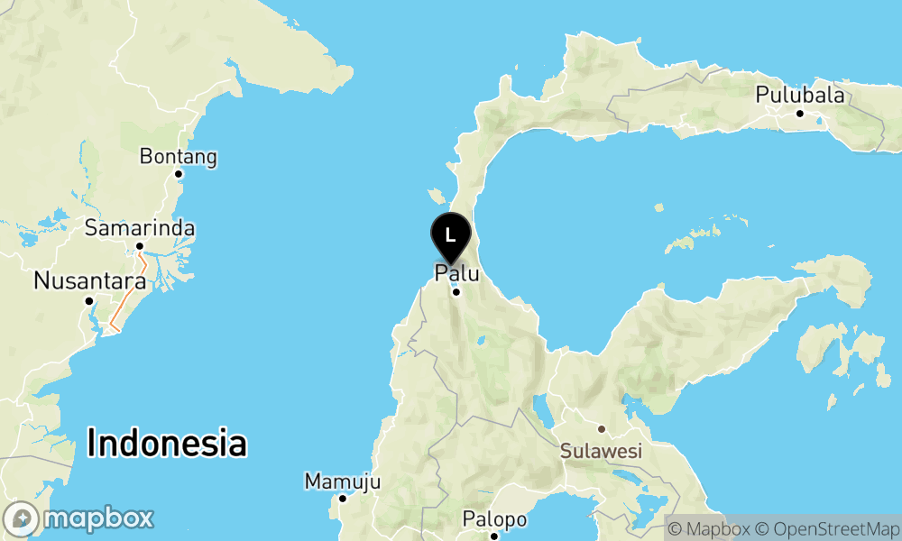 Peta Gempa Pusat gempa berada di laut 10 km tenggara Donggala
