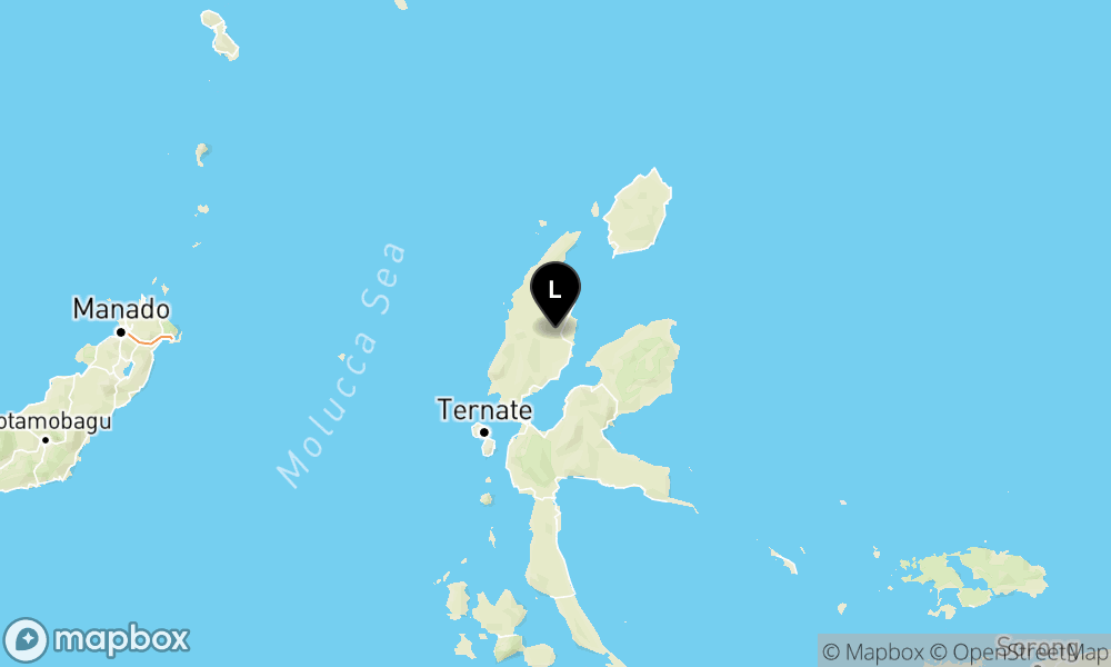 Peta Gempa Pusat gempa berada di darat 3 km barat daya Halmahera Utara