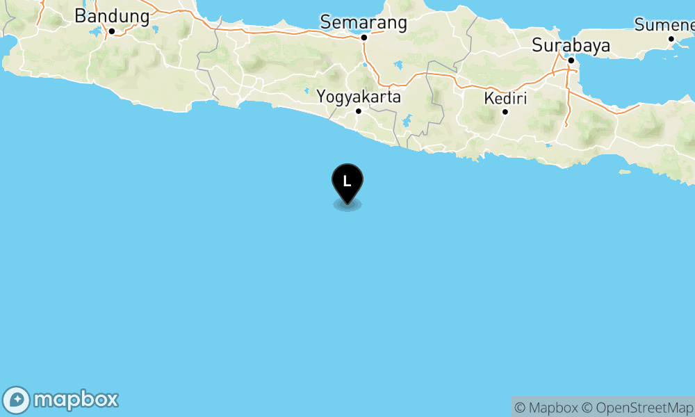 Peta Gempa Pusat gempa berada di laut 106 km barat daya Gunungkidul