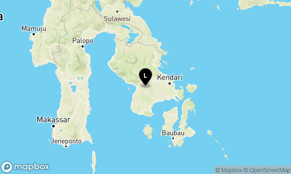 Peta Gempa Pusat gempa berada di darat 12 km barat daya Kolaka Timur