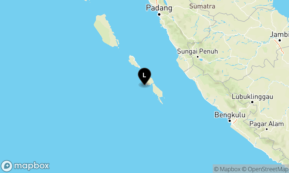 Peta Gempa Pusat gempa berada di laut 22 km Barat Daya Pulau Pagai Utara, Kep. Mentawai