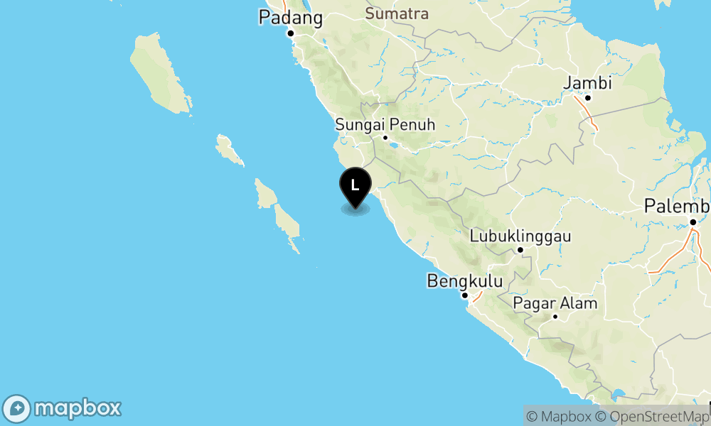 Peta Gempa Pusat gempa berada di laut 35 km Baratdaya Mukomuko