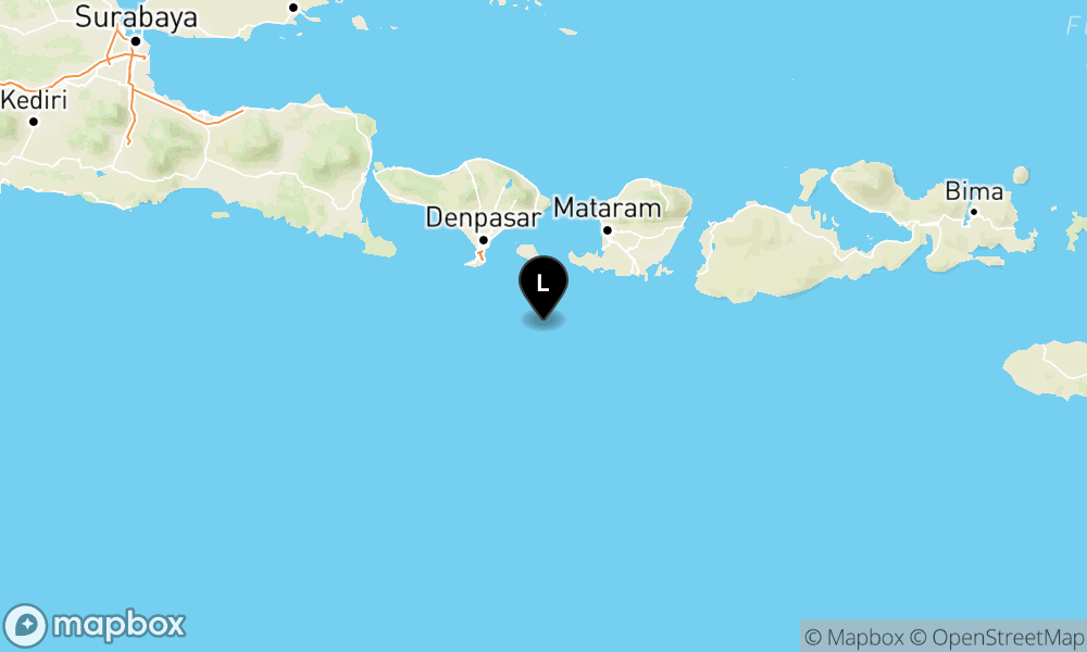 Peta Gempa Pusat gempa berada di laut 70 km tenggara Kuta Selatan