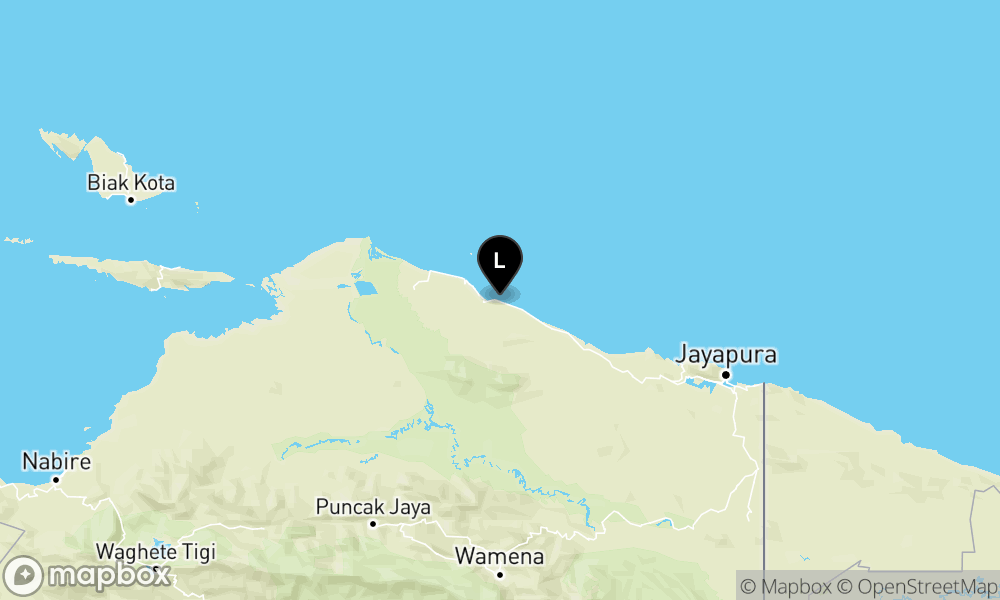 Peta Gempa Pusat gempa berada di darat 23 km tenggara Sarmi
