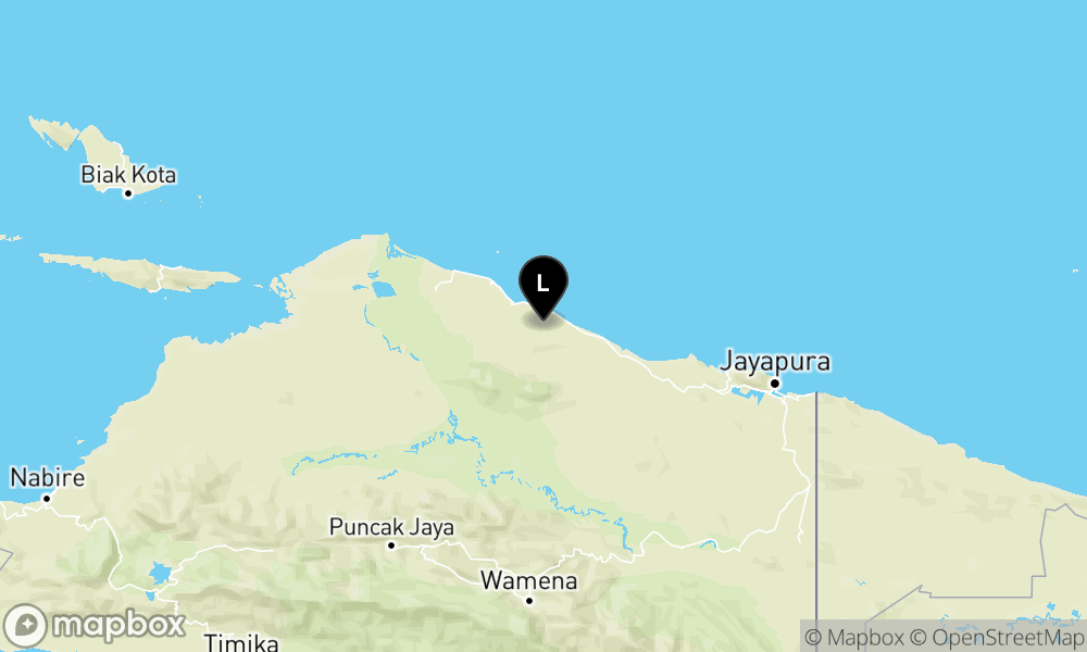Peta Gempa Pusat gempa berada di darat 43 km tenggara Sarmi