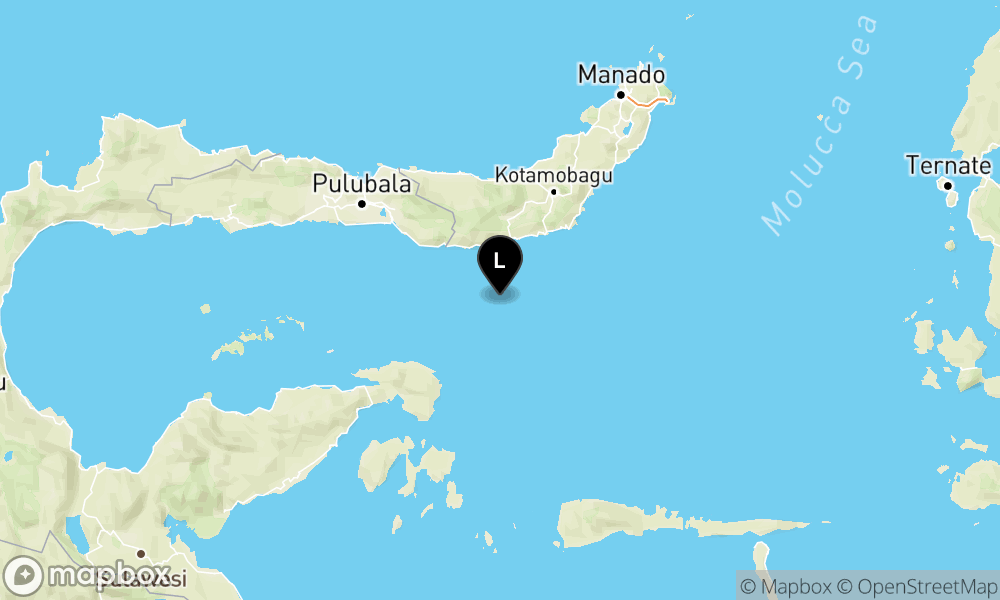 Peta Gempa Pusat gempa berada di laut 53 km barat daya Bolaanguki-BOLSEL